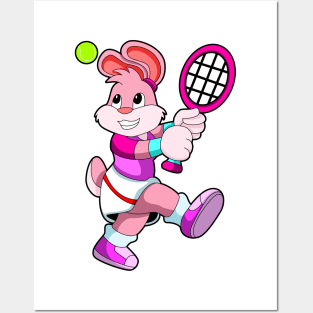 Rabbit at Tennis with Tennis racket & Tennis ball Posters and Art